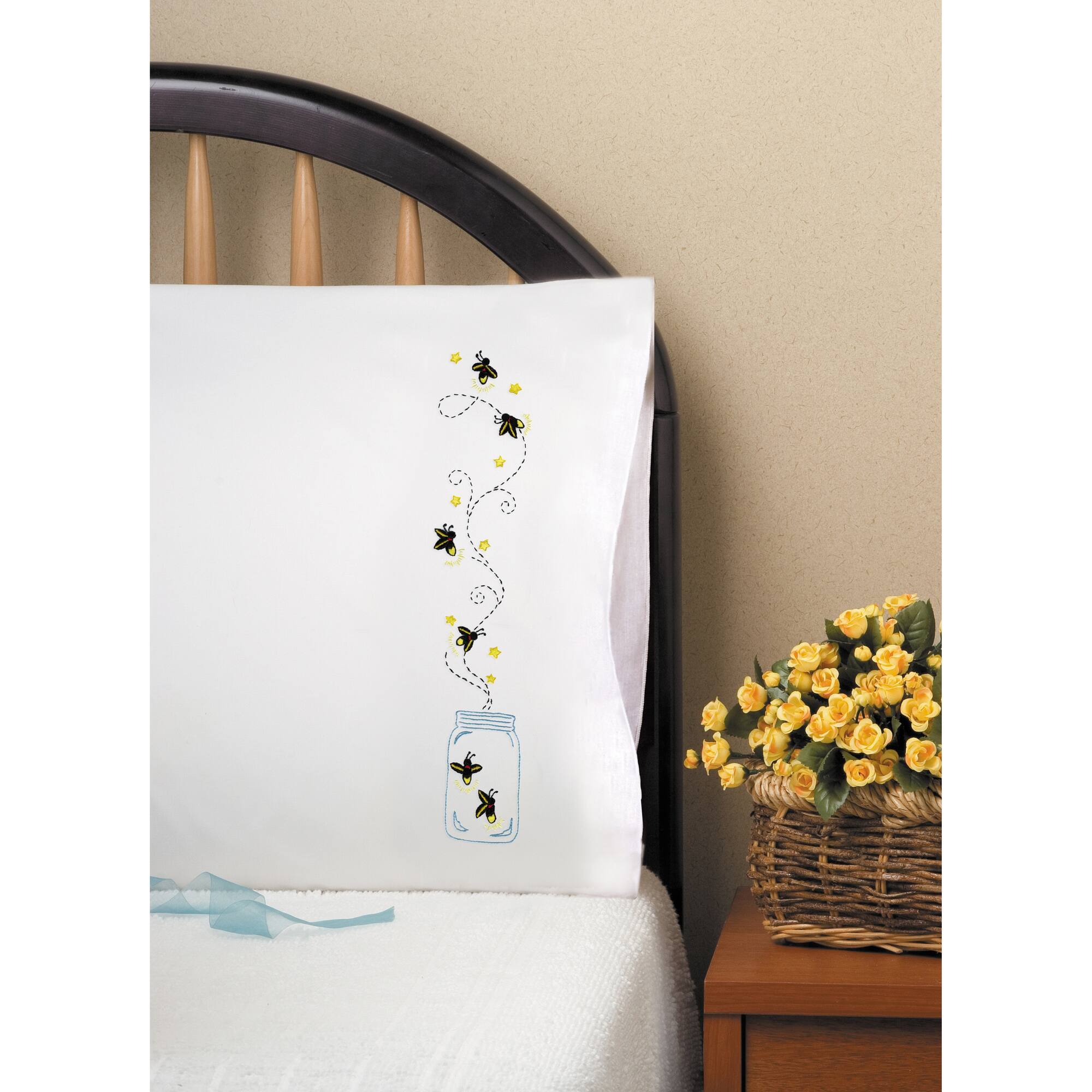 Tobin Fireflies Stamped For Embroidery Pillowcase Pair